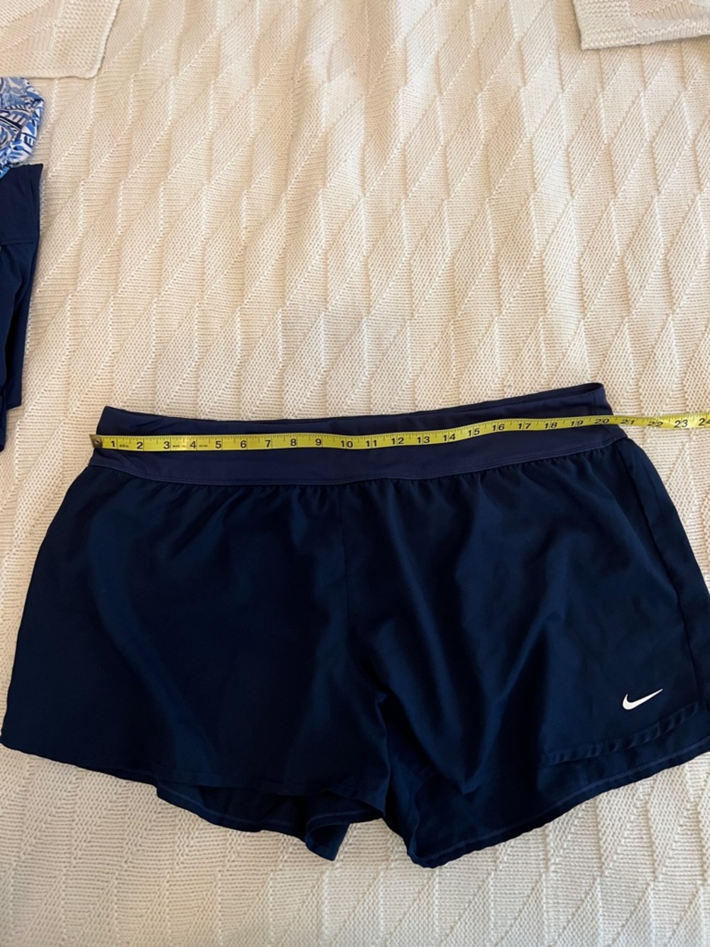 Nike Navy Blue Women's Running Shorts with White Swoosh